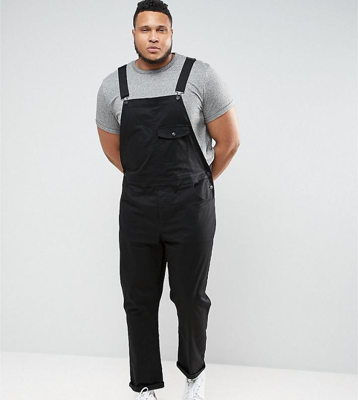 Asos Design Plus Chino Overalls In Black - Black