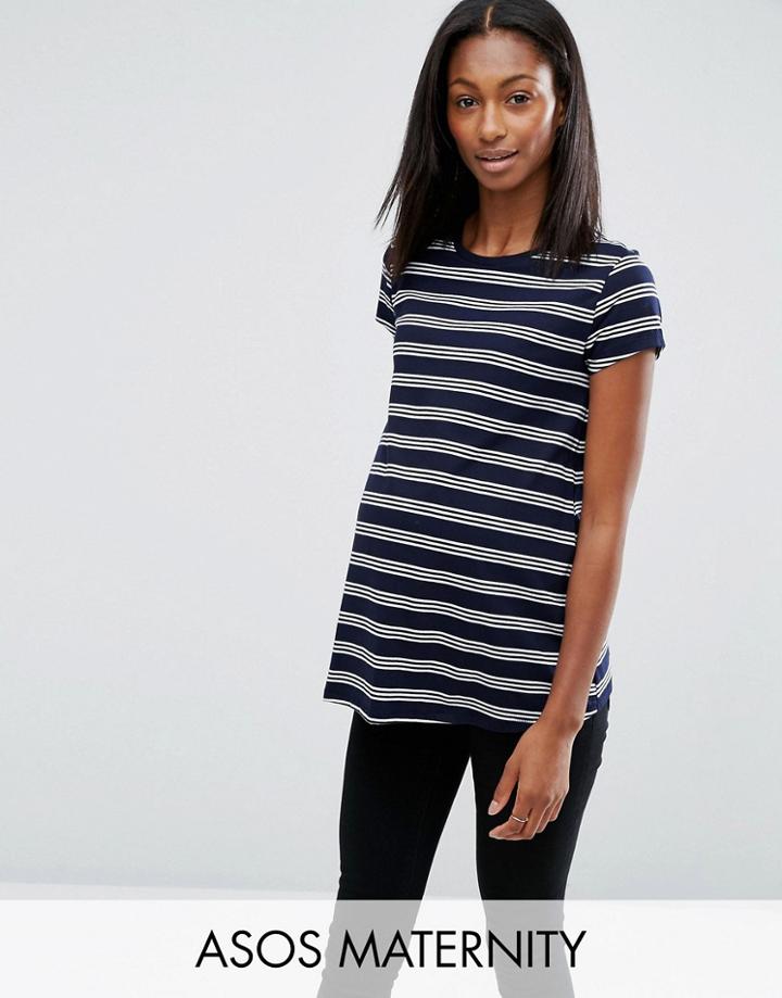 Asos Maternity Stripe Crew Neck T-shirt - Blue