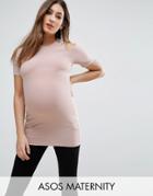 Asos Maternity Top With Cold Shoulder In Rib - Beige