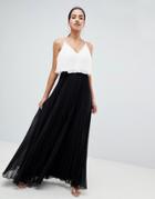 Asos Design Crop Top Maxi Dress In Pleated Color Block - Multi