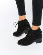 Asos Rudy Fringe Ankle Boots - Black