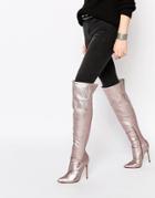 Asos Kindred Pointed Over The Knee Boots - Pewter Metallic