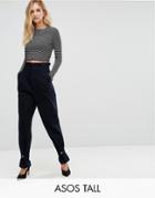 Asos Tall High Waisted Denim Pants With Cinch Hem - Blue