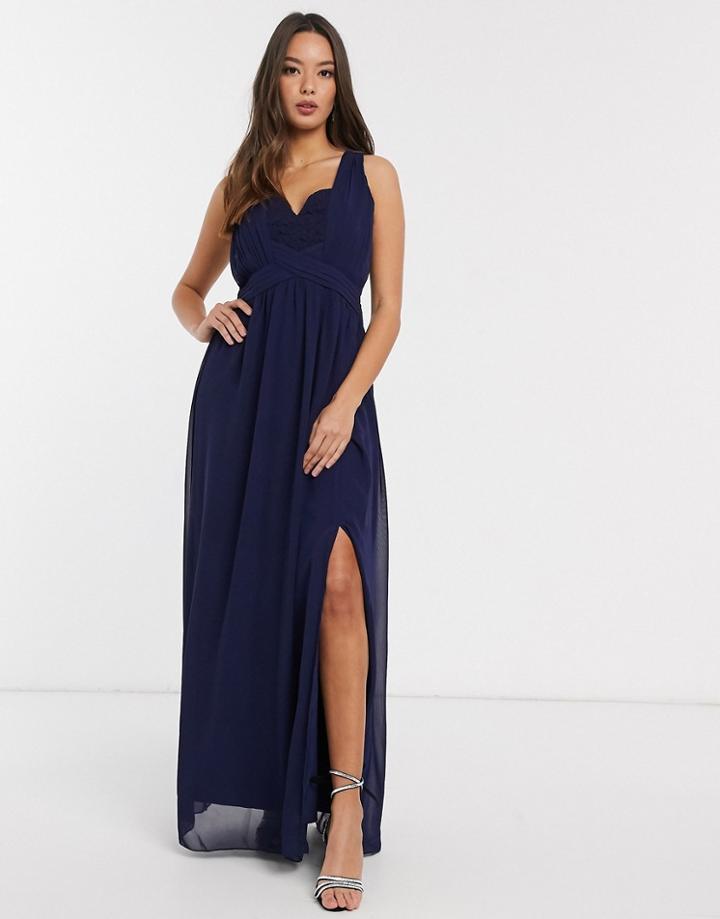 Little Mistress Raisa Lace Back Detail Maxi Dress In Navy