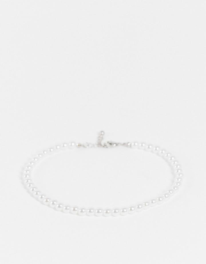 Asos Design Faux Pearl Anklet In White