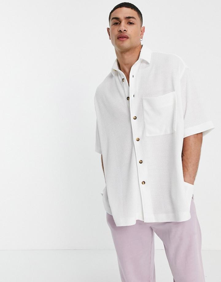 Asos Design Boxy Oversized Waffle Shirt In White