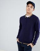 Asos Knitted Harrington Jacket With Contrast Tipping In Navy - Navy