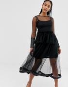 Amy Lynn Long Sleeve Sheer Shift Dress - Black
