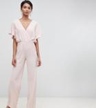Silver Bloom Wrap Cape Sleeve Jumpsuit In Nude - Pink