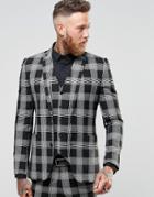 Asos Super Skinny Suit Jacket In Plaid Check - Black