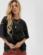 Asos Design Oversized Mesh T-shirt With Bright Contrast Seams