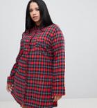 Prettylittlething Plus Shirt Dress In Red Check - Multi