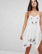 Asos Floral Cross Stitch Embroidered Strappy Beach Sundress - White