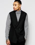 Asos Slim Double Breasted Waistcoat With Square Hem In Black - Black
