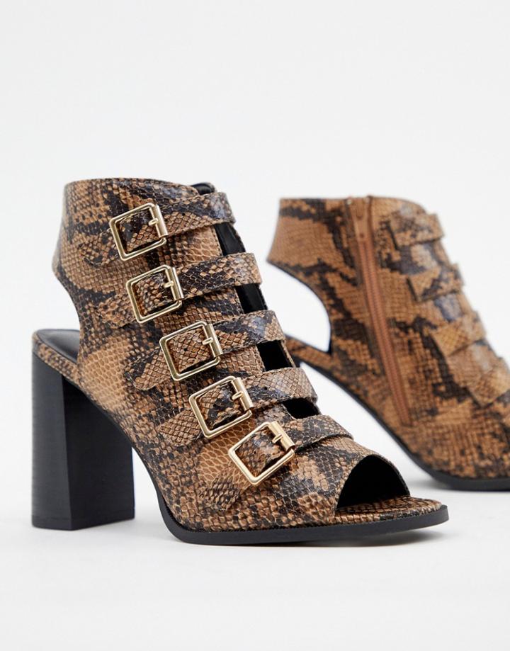 New Look Buckle Detail Snake Heeled Sandal - Brown