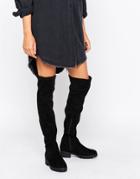 Lost Ink Gain Stretch Chunky Flat Over The Knee Boots - Black