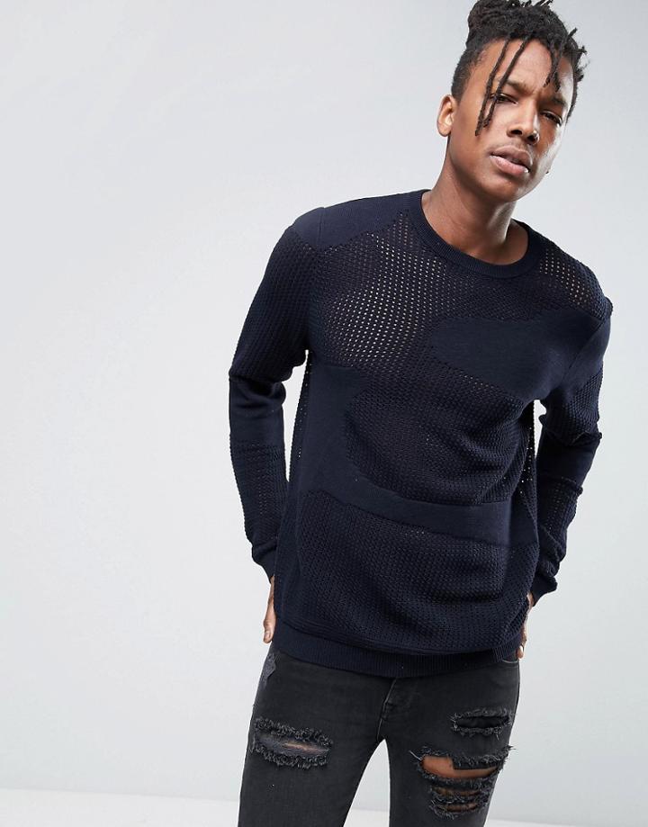 Asos Textured Knit Sweater In Navy - Navy