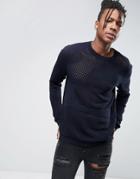 Asos Textured Knit Sweater In Navy - Navy