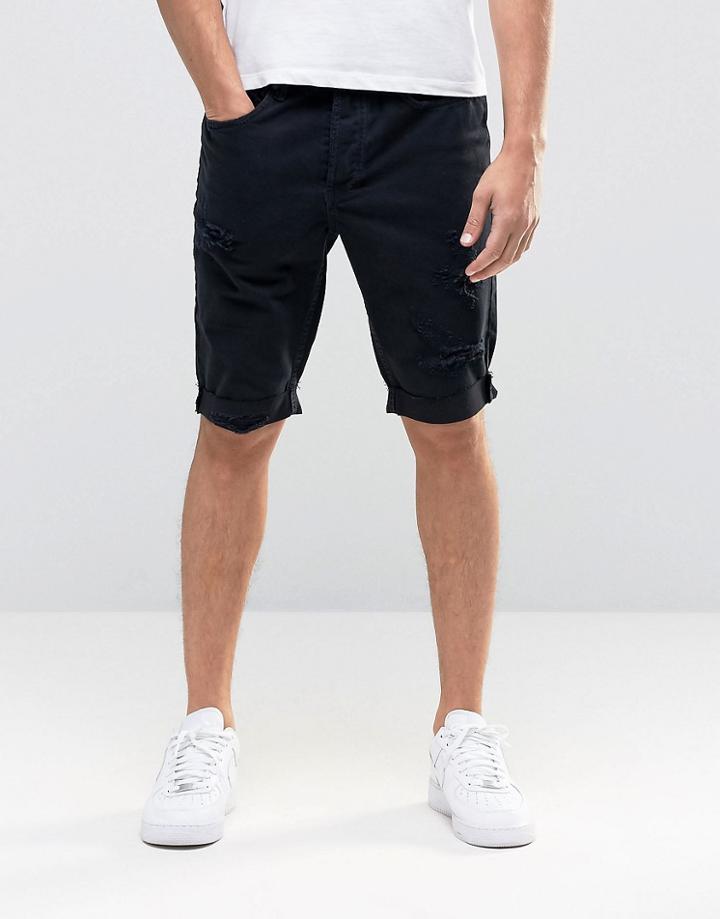 Religion Session Denim Turn Up Shorts - Black