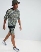 Asos Design Tracksuit Oversized Sweatshirt/skinny Shorts In Mesh Digital Camo With Side Stripe - Multi
