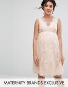 Chi Chi London Maternity Floral Lace Applique Midi Dress - Pink