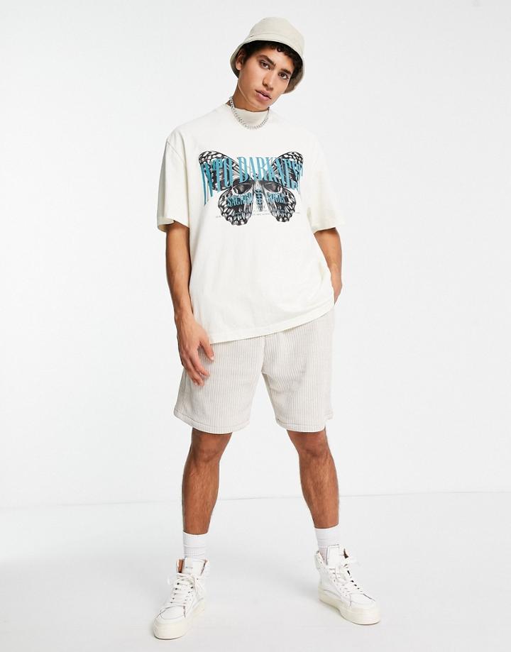 River Island Moth Skull Print T-shirt In Ecru-white