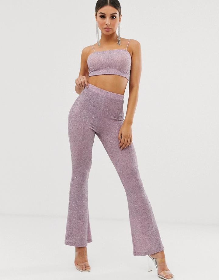 Asos Design Two-piece Flare Pants In Glitter - Purple