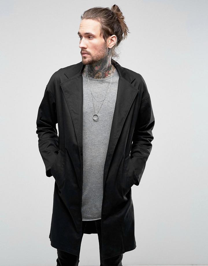 Religion Drop Shoulder Overcoat - Black