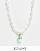 Reclaimed Vintage Unisex Inspired Necklace With Mushroom Charm In Faux Pearl-white