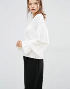 Style Mafia Stella Sweater In Cable Knit With Ruffle Sleeve - White