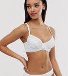 Asos Design Fuller Bust Exclusive Fishnet Overlay Plunge Bikini Top In White Dd-g - White