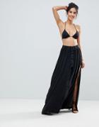Surf Gypsy Lace Up Beach Maxi Skirt - Black