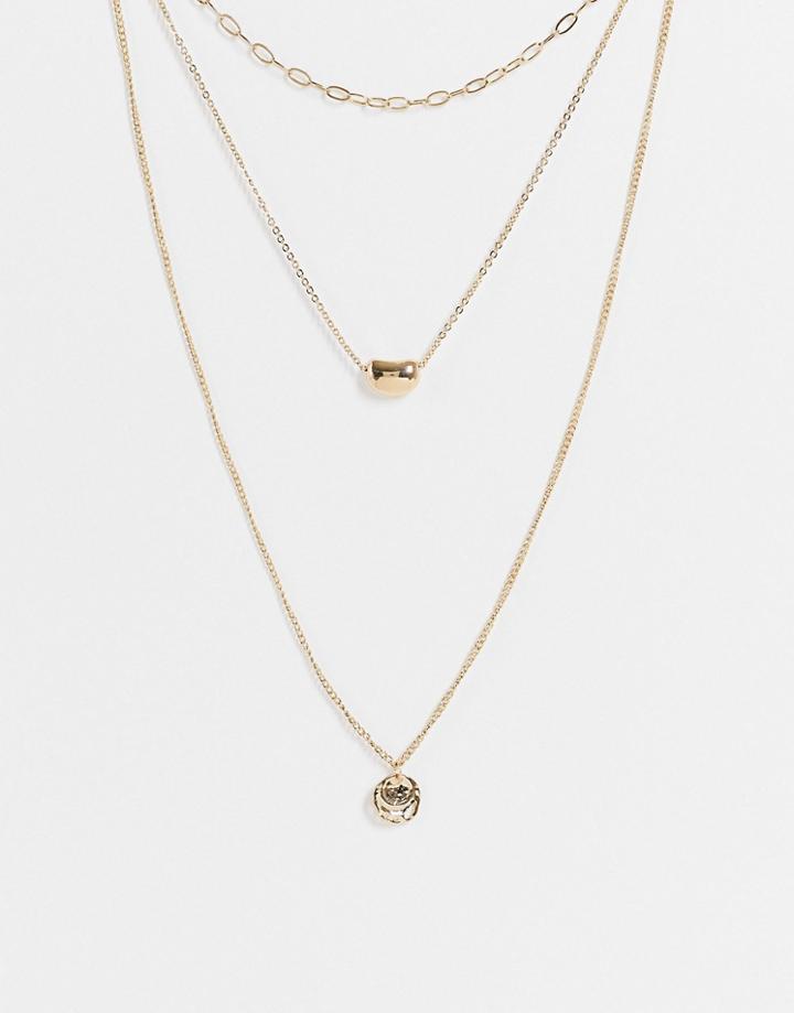 Topshop Oval Coin Multirow Necklace In Gold