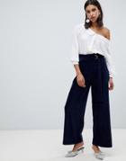 Asos Design Belted Wide Leg Pants In Cord-navy