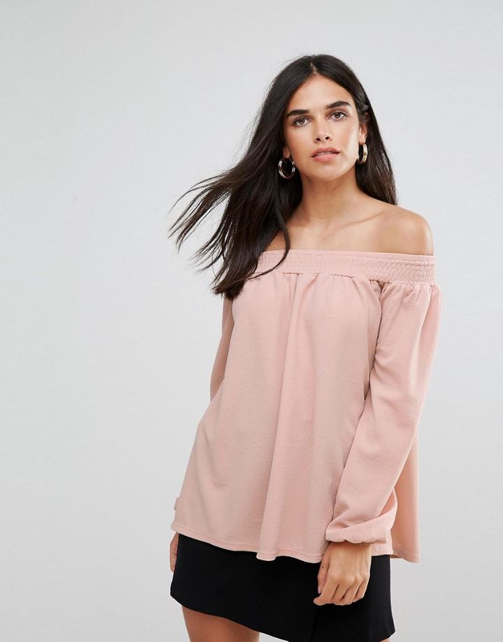 Ax Paris Crepe Bardot Gypsy Top - Pink
