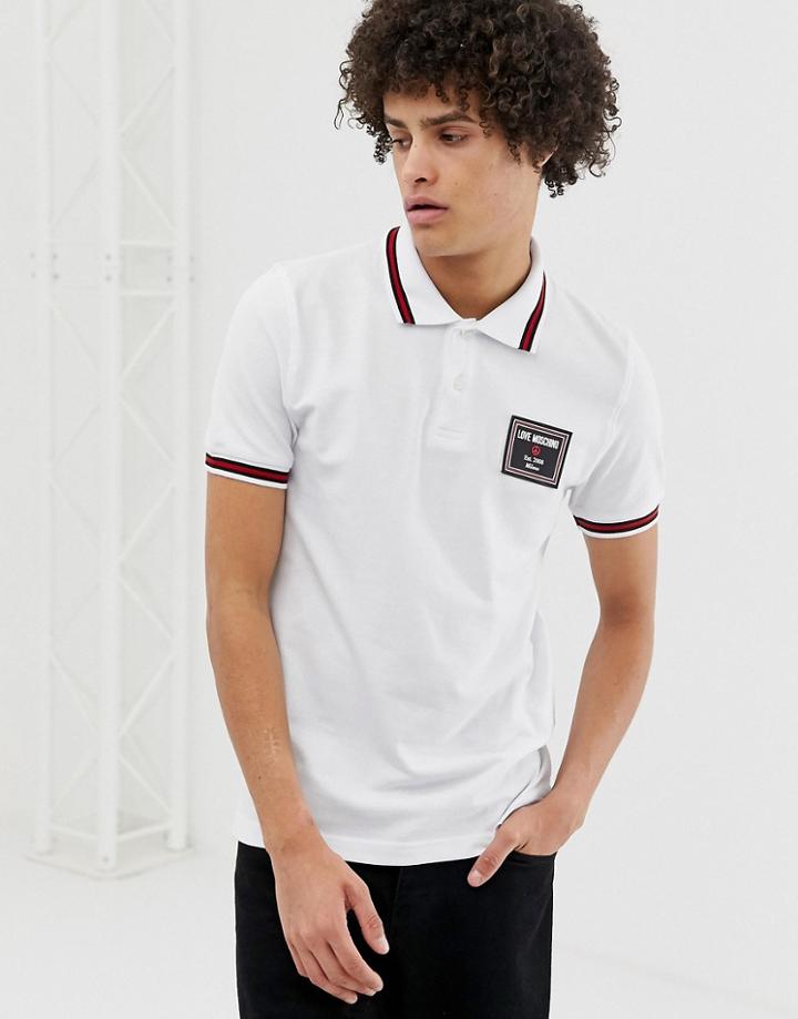 Love Moschino Tipped Polo Shirt With Chest Placket - White