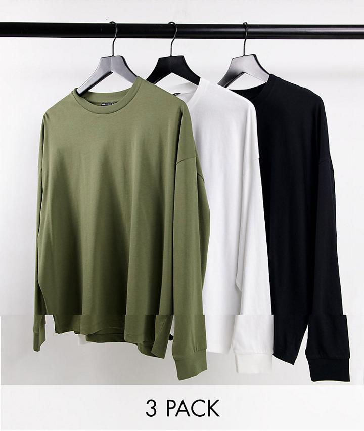 Asos Design 3 Pack Organic Blend Oversized Long Sleeve T-shirt In Multi