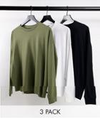 Asos Design 3 Pack Organic Blend Oversized Long Sleeve T-shirt In Multi