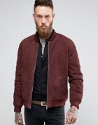 Asos Suede Bomber Jacket With Gold Zips In Burgundy - Red