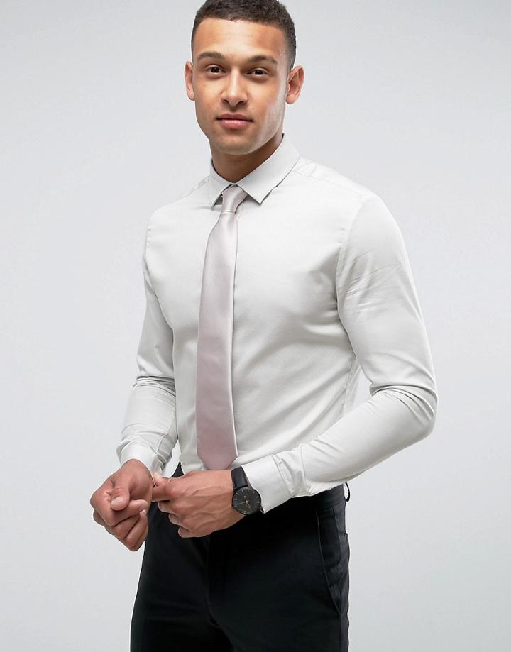 Asos Wedding Skinny Fit Sateen Shirt In Mint - Green