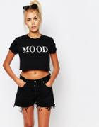 Adolescent Clothing Crop T-shirt With Mood Print - Black