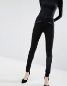 Asos Sculpt Me High Rise Premium Jeans In Clean Black With Zip Detail - Black