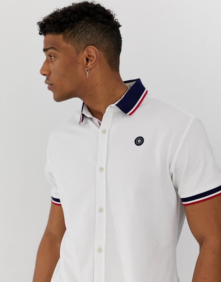 Jack & Jones Core Short Sleeve Pique Shirt With Collar Tipping In White - White