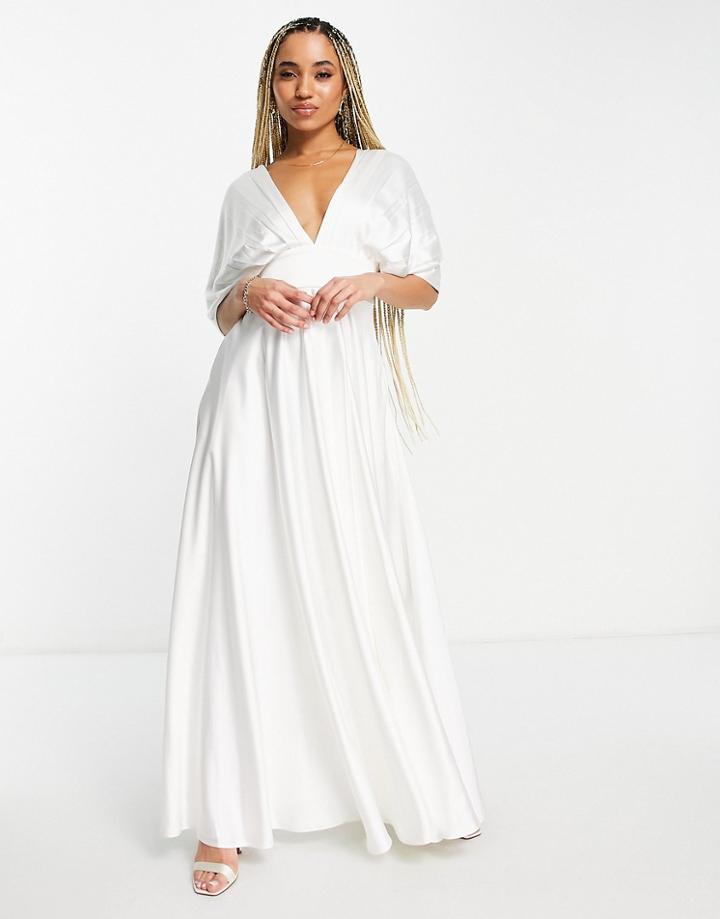 Yaura Pleated Drape Maxi Dress In Ivory-white