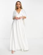Yaura Pleated Drape Maxi Dress In Ivory-white