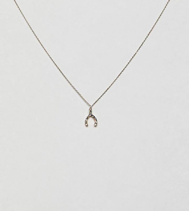 Orelia Gold Plated Hammered Wishbone Pendant Necklace - Gold