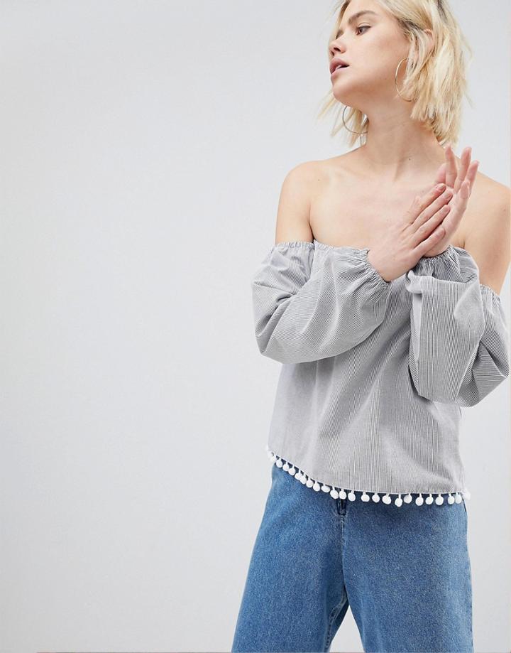 Unique 21 Black Stripe Pom Pom Top - Multi