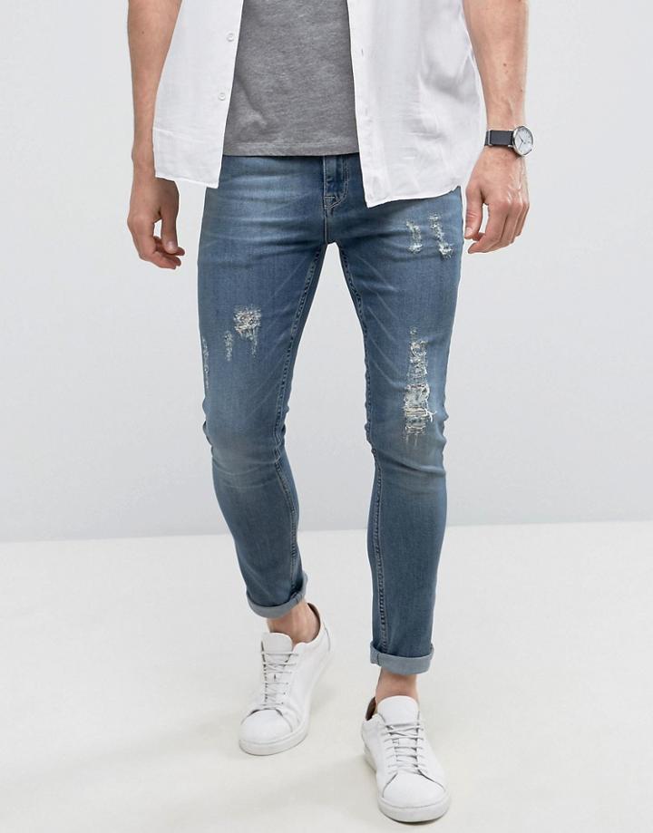 Noak Super Skinny Jeans In Mid Wash Blue - Blue