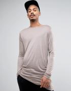 Asos Super Longline Long Sleeve T-shirt In Bamboo With Hitched Hem - B