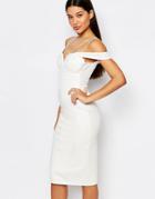Rare London Lace Bodice Bardot Midi Dress - White